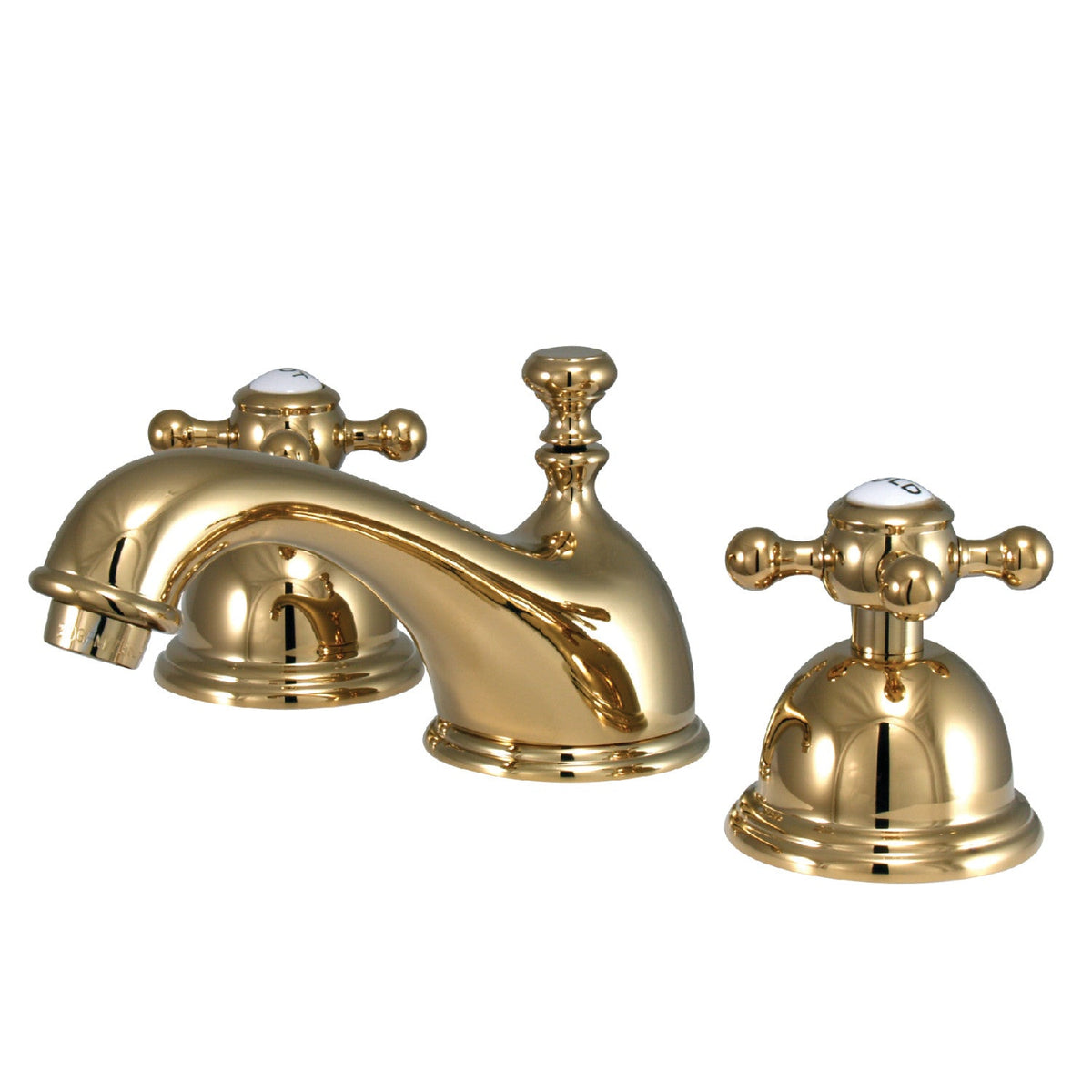 Vintage Widespread Bathroom Faucet with Brass Pop-Up in Polished Brass