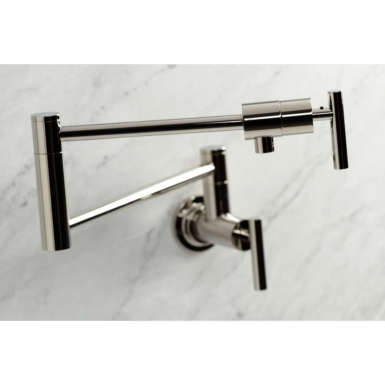 Wall-mount pot filler faucet spout and polished nickel wall-mounted controls