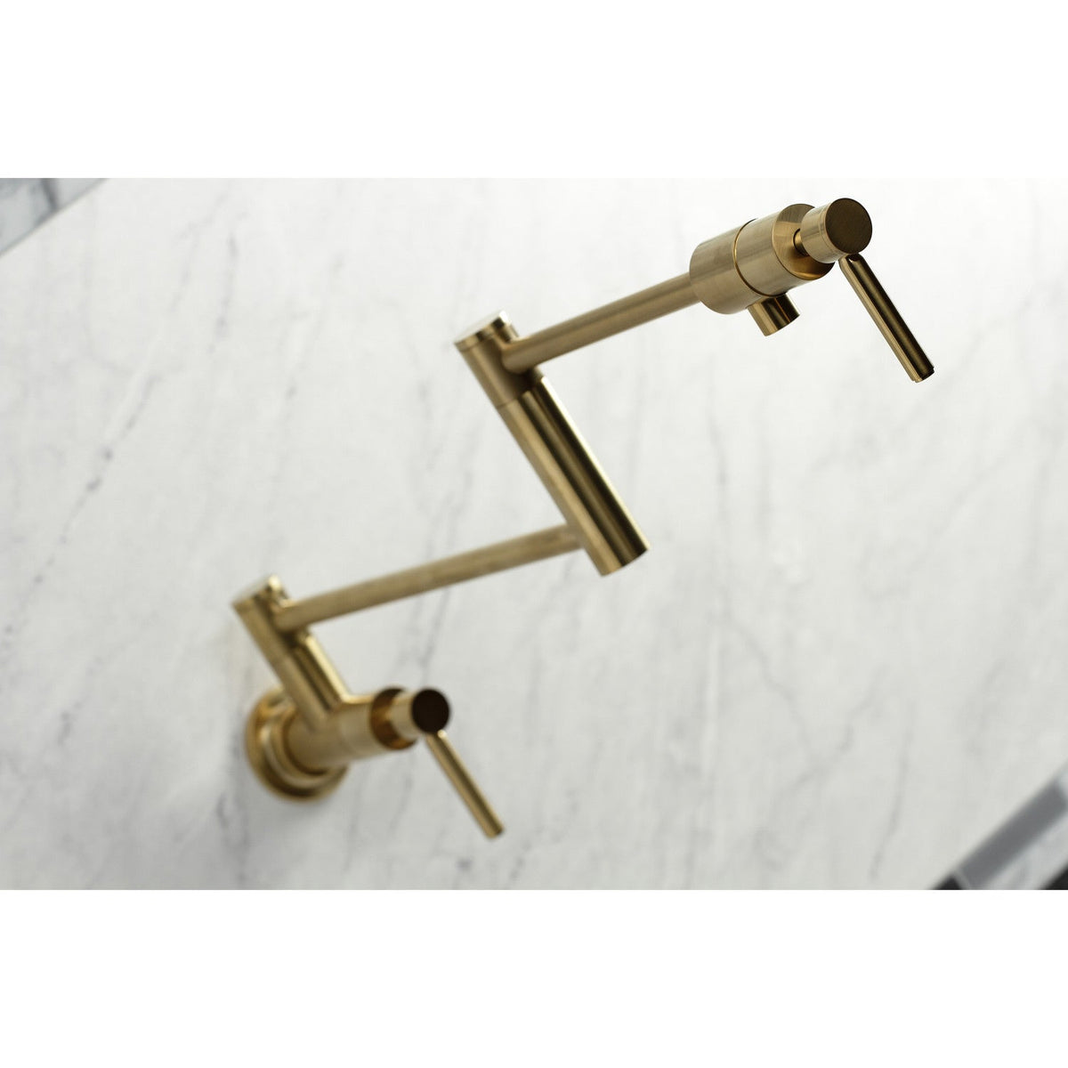 Concord Wall Mount Pot Filler Faucet in Brushed Brass