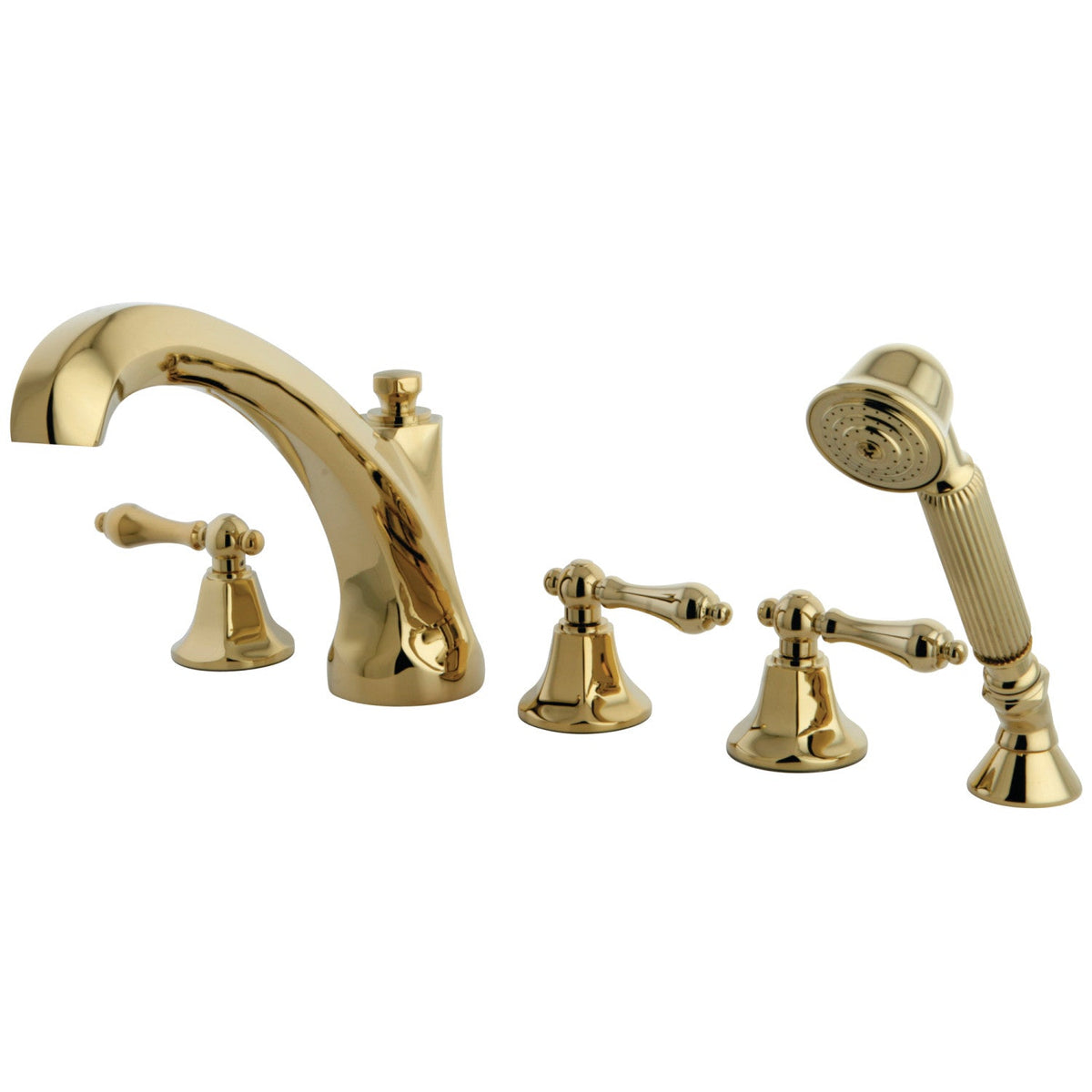 Metropolitan 5-Piece Roman Tub Faucet with Hand Shower in Polished Brass