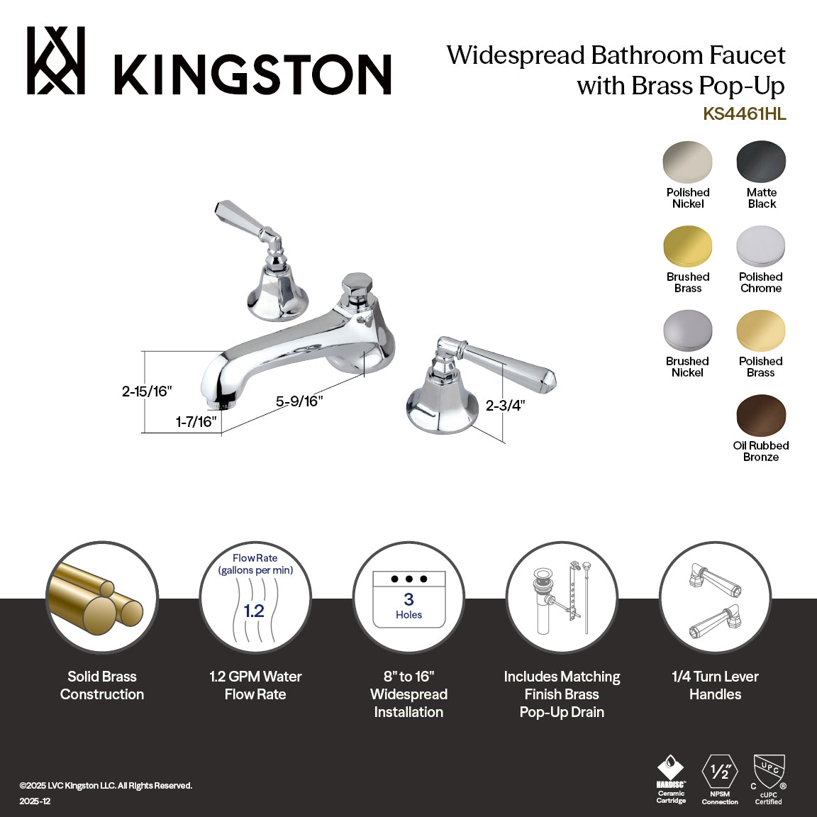 Metropolitan Widespread Bathroom Faucet with Brass Pop-Up in Polished Chrome