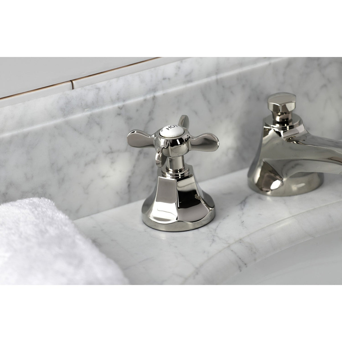 Essex Widespread Bathroom Faucet with Brass Pop-Up in Polished Nickel