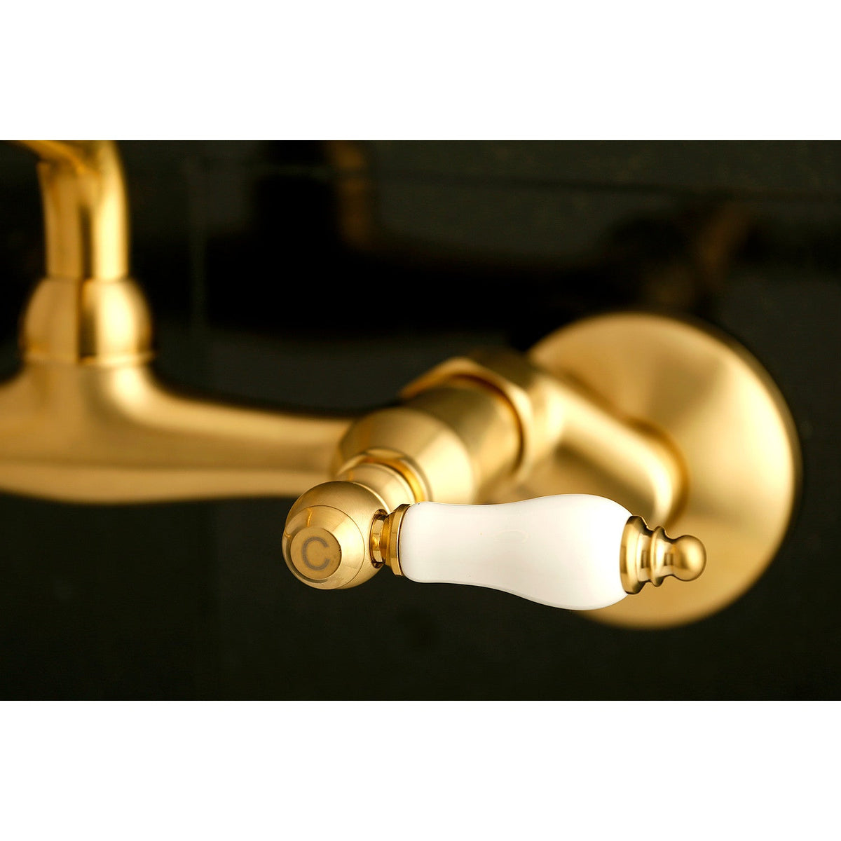 Kingston Double-Handle Wall-Mount Bridge Kitchen Faucet in Brushed Brass