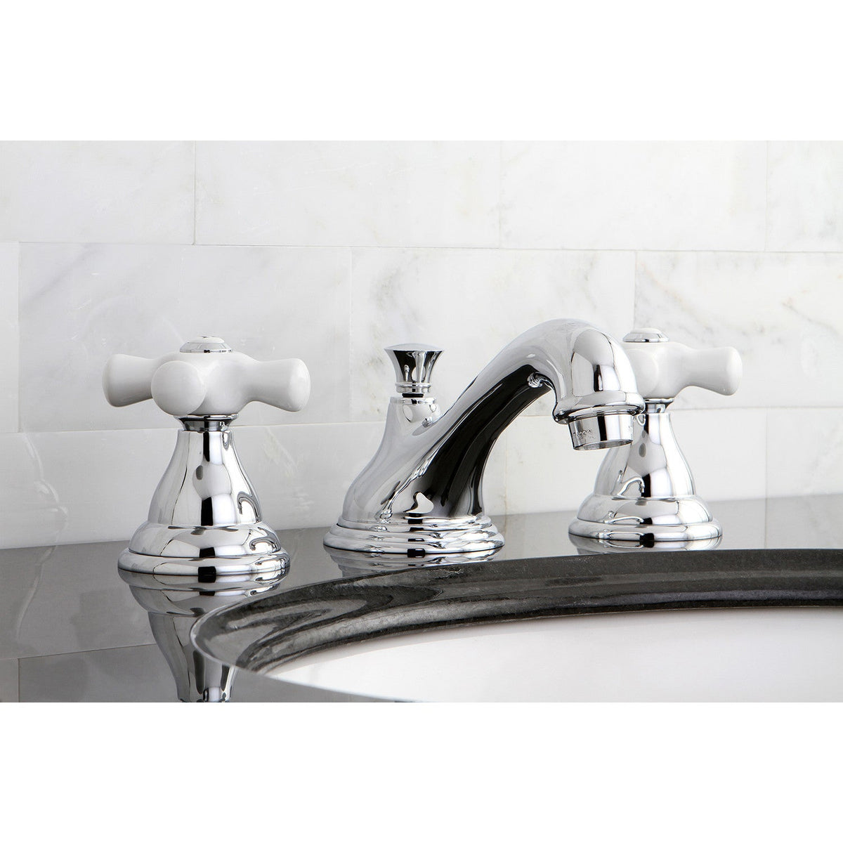 Royale Widespread Bathroom Faucet with Brass Pop-Up in Polished Chrome