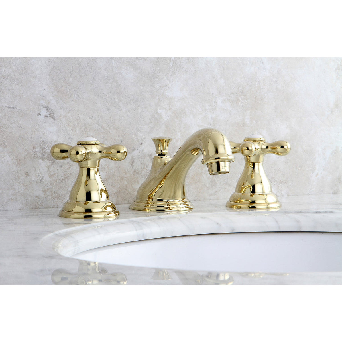Royale Widespread Bathroom Faucet with Brass Pop-Up in Polished Brass