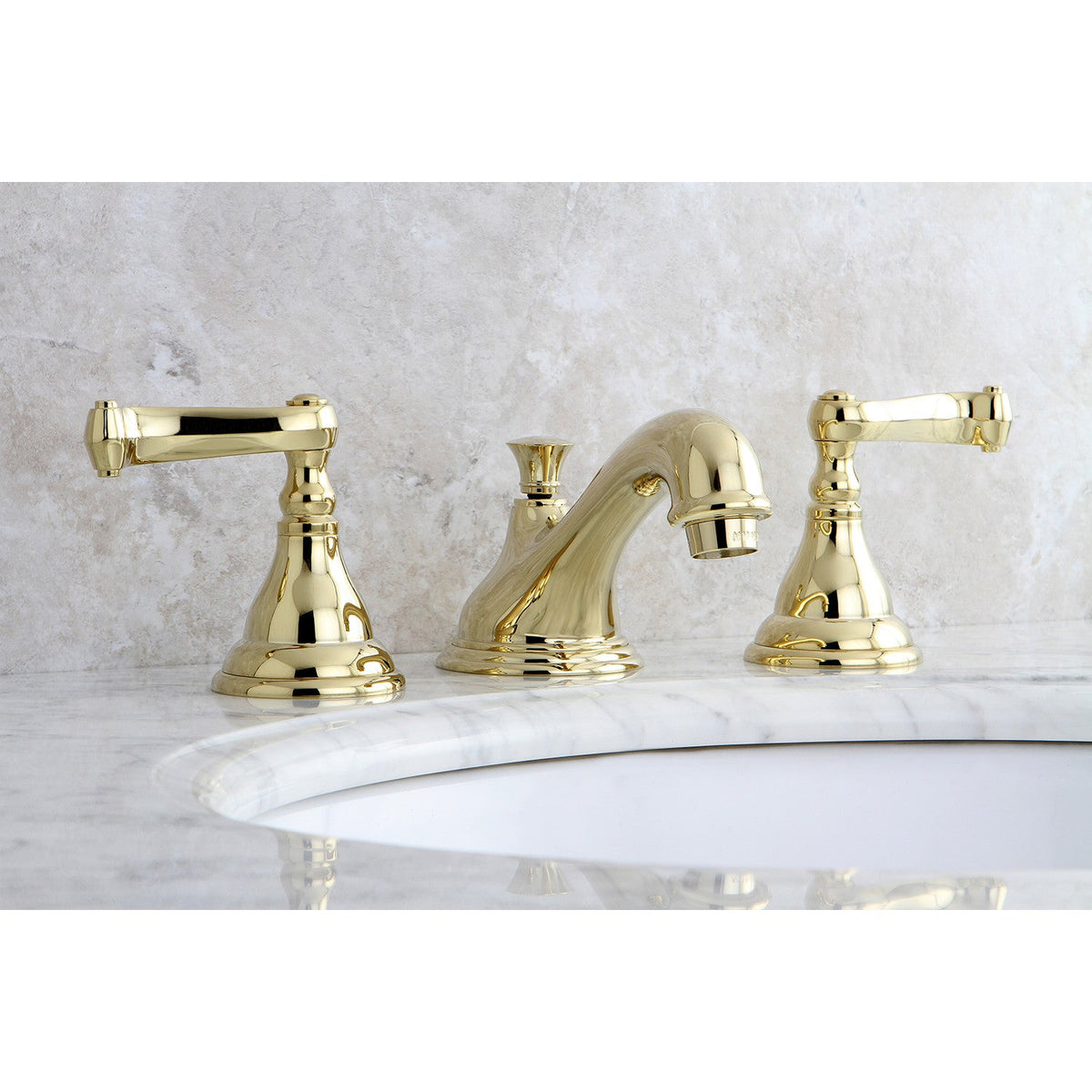 Royale Widespread Bathroom Faucet with Brass Pop-Up in Polished Brass