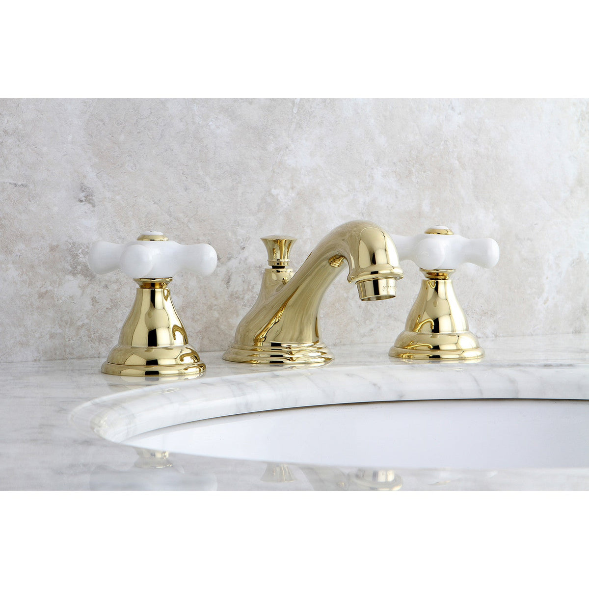 Royale Widespread Bathroom Faucet with Brass Pop-Up in Polished Brass