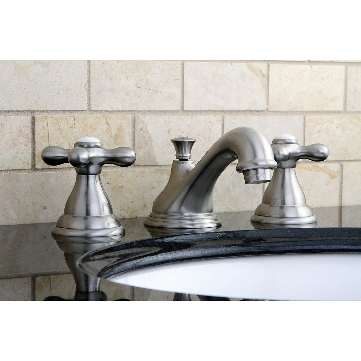 Royale Widespread Bathroom Faucet with Brass Pop-Up in Brushed Nickel