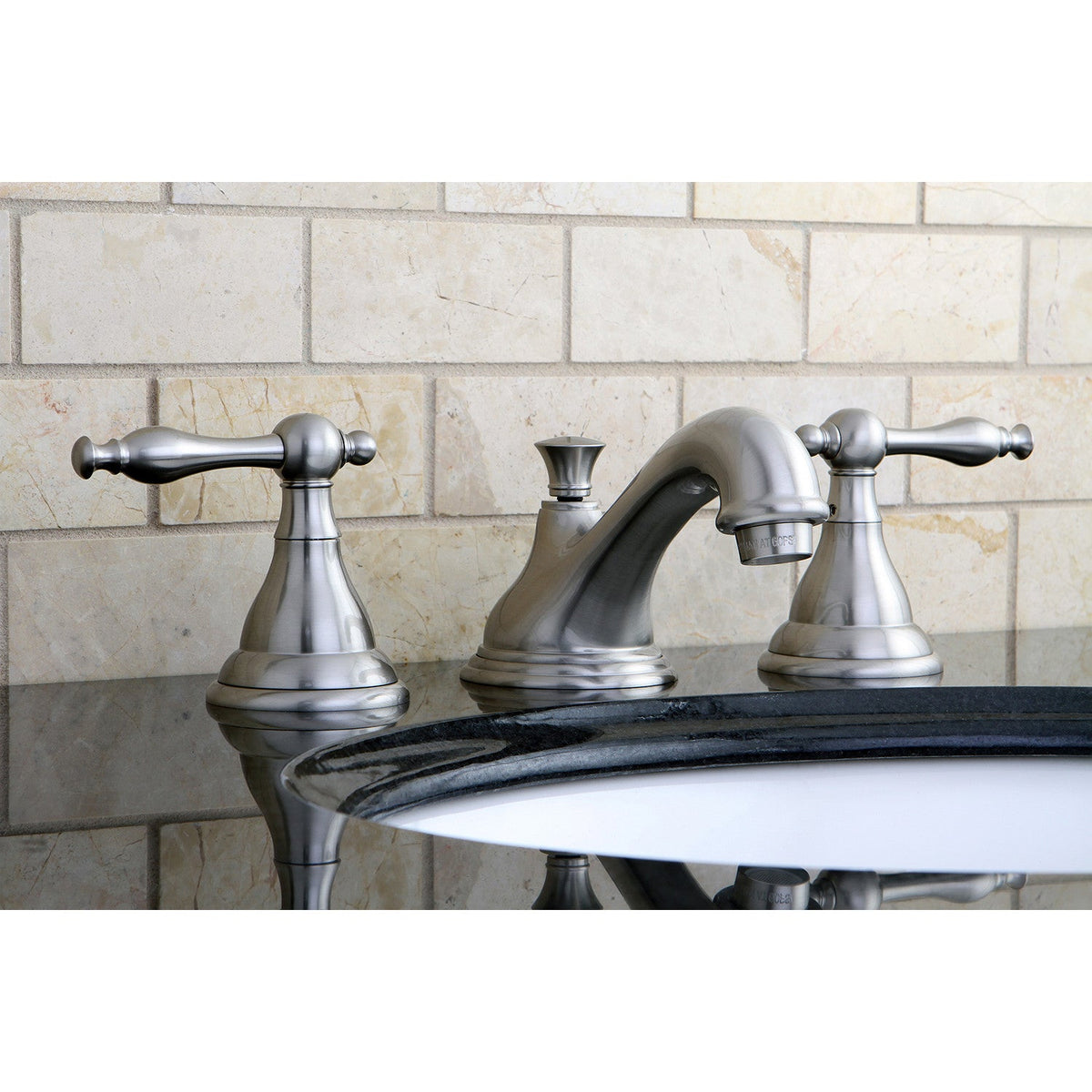 Widespread Bathroom Faucet with Brass Pop-Up in Brushed Nickel