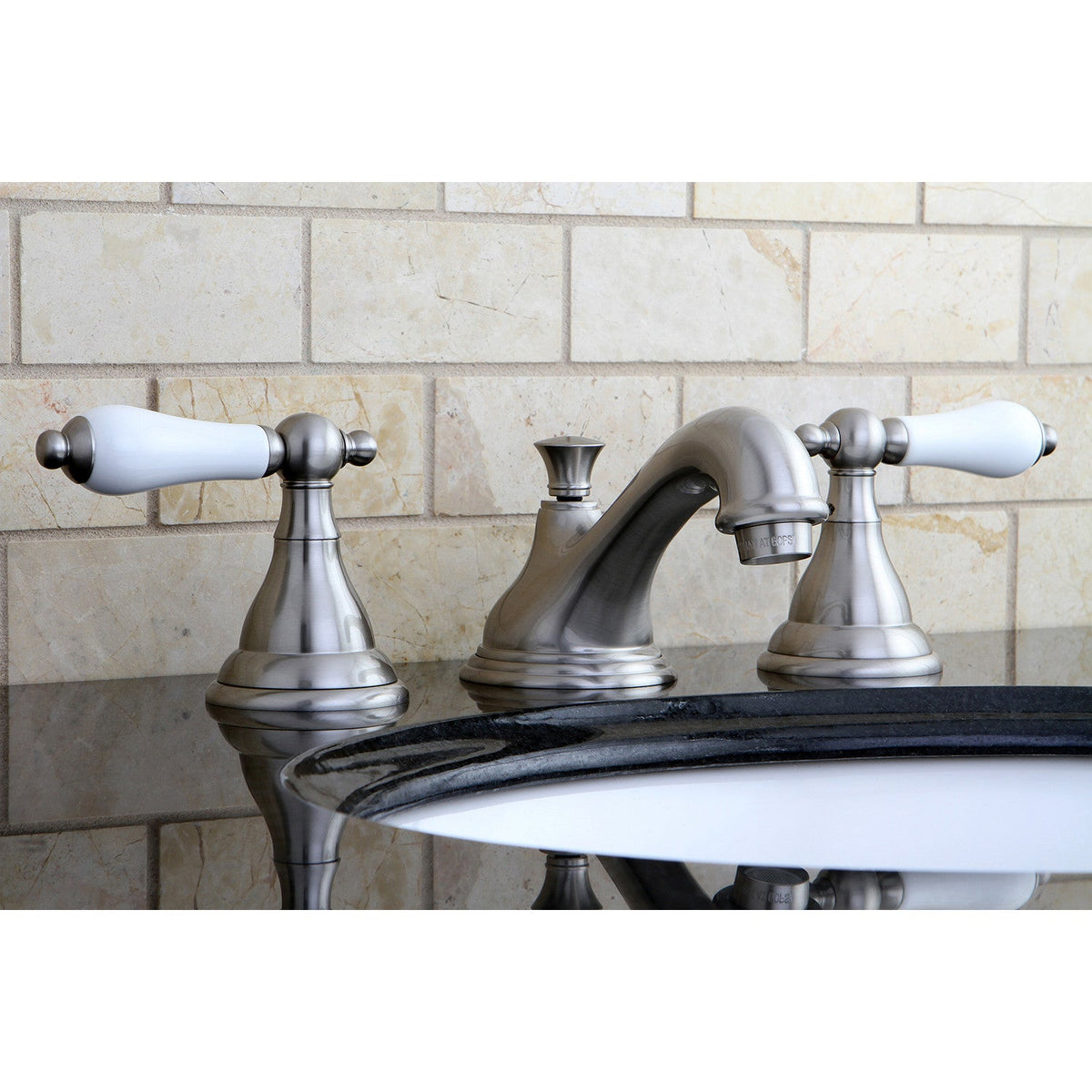 Royale Widespread Bathroom Faucet with Brass Pop-Up in Brushed Nickel