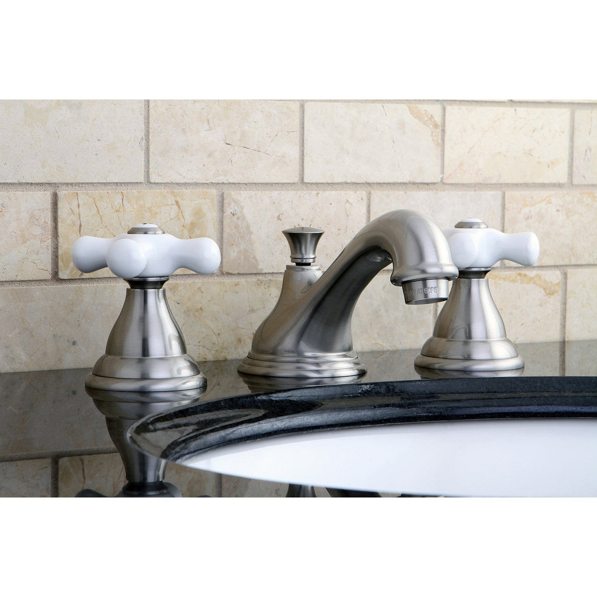 Royale Widespread Bathroom Faucet with Brass Pop-Up in Brushed Nickel