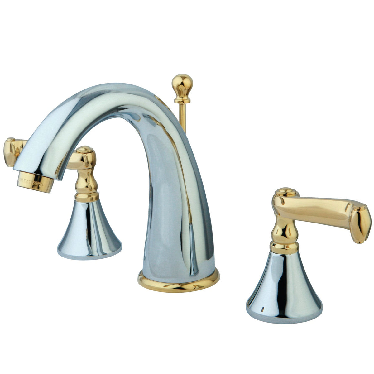 Royale Widespread Bathroom Faucet with Brass Pop-Up in Polished Chrome/Polished Brass