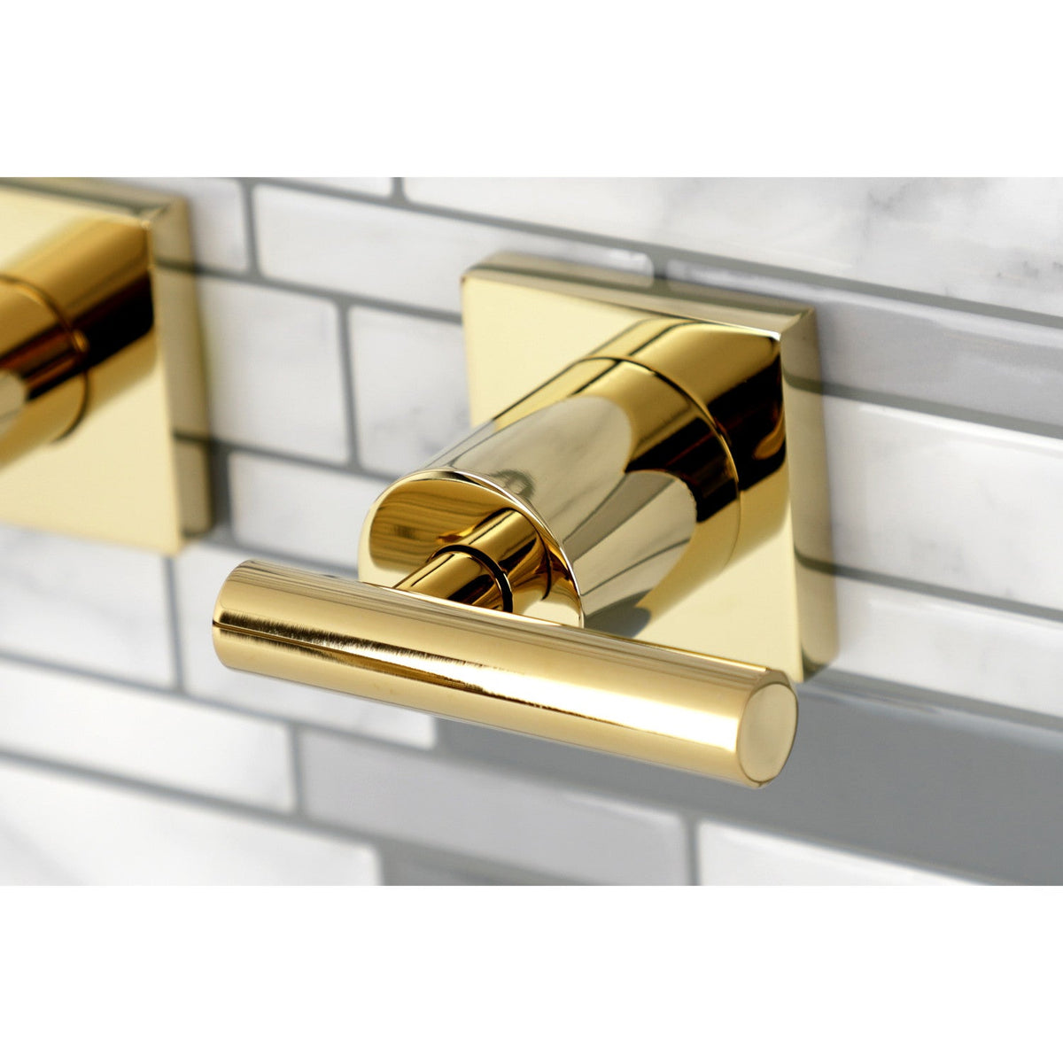 Manhattan Two-Handle Wall Mount Roman Tub Faucet in Polished Brass