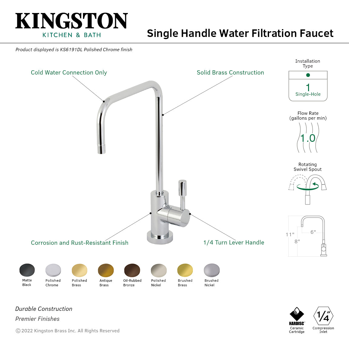 Concord Single-Handle Water Filtration Faucet in Polished Brass