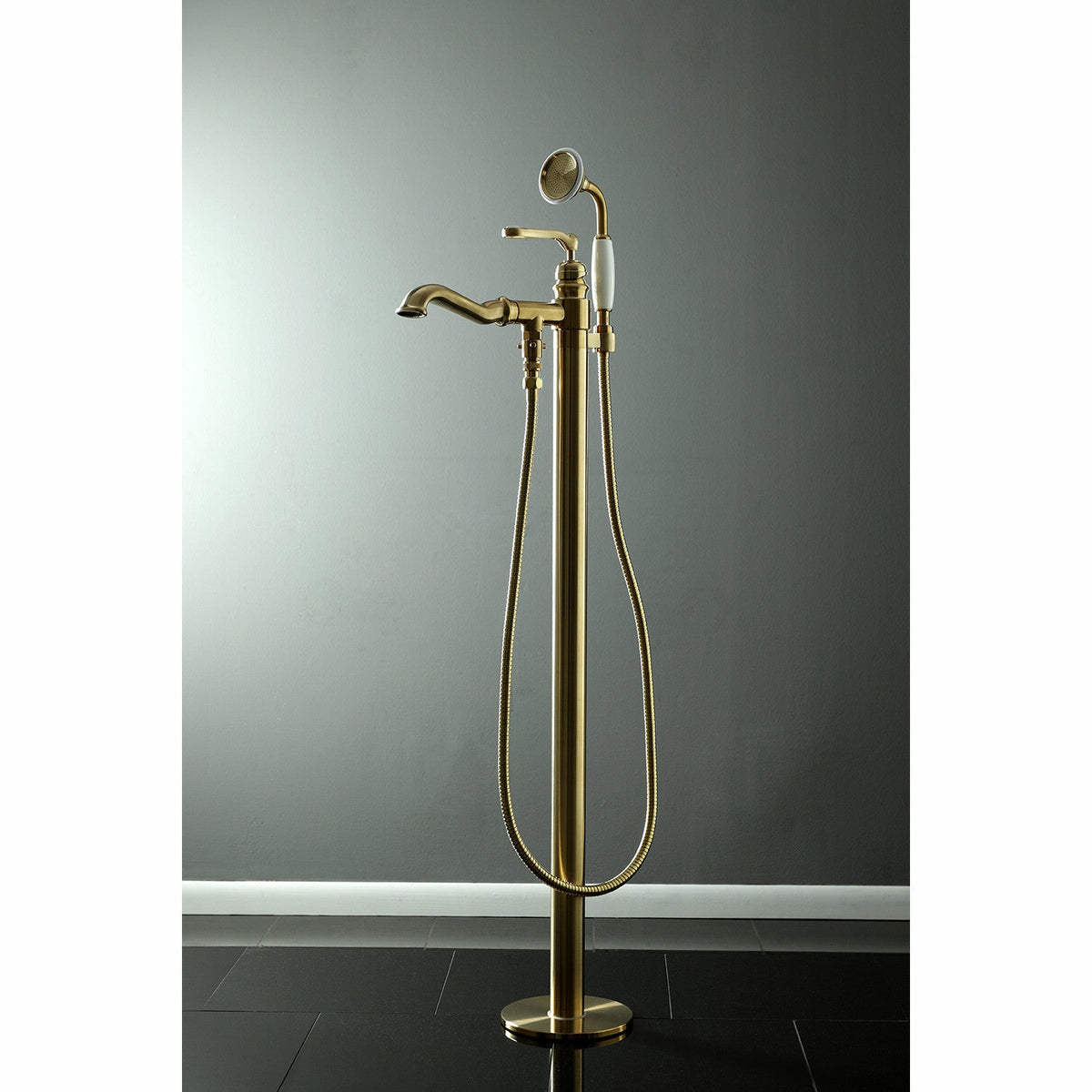 Royale Freestanding Tub Faucet with Hand Shower in Brushed Brass