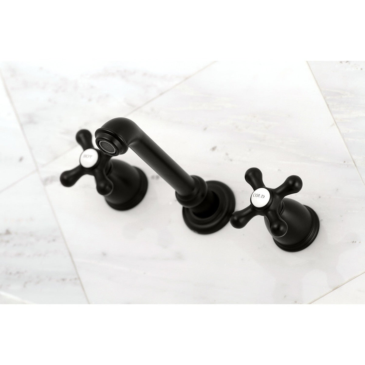 English Country Two-Handle Wall Mount Roman Tub Faucet in Matte Black
