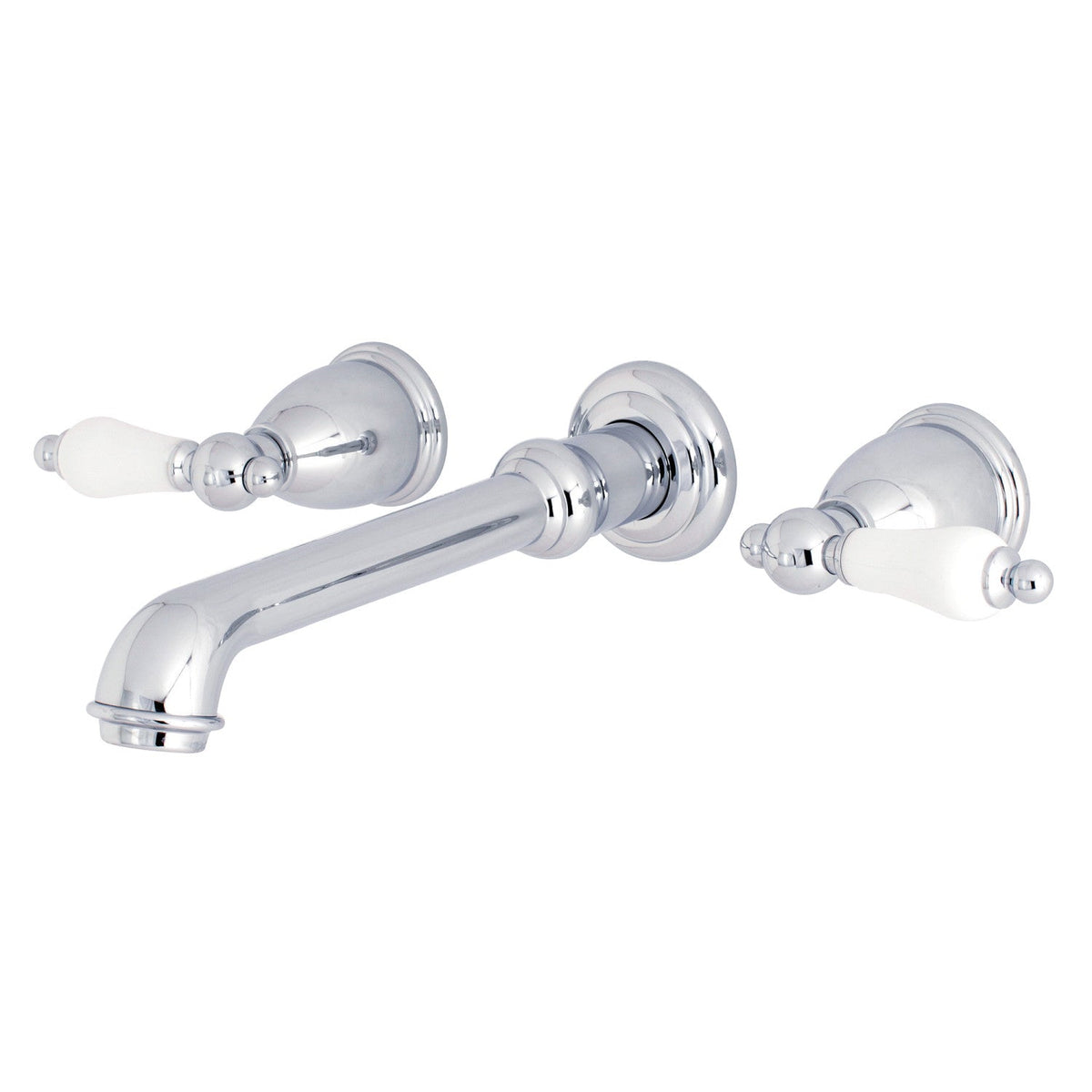 English Vintage Two-Handle Wall Mount Roman Tub Faucet in Polished Chrome