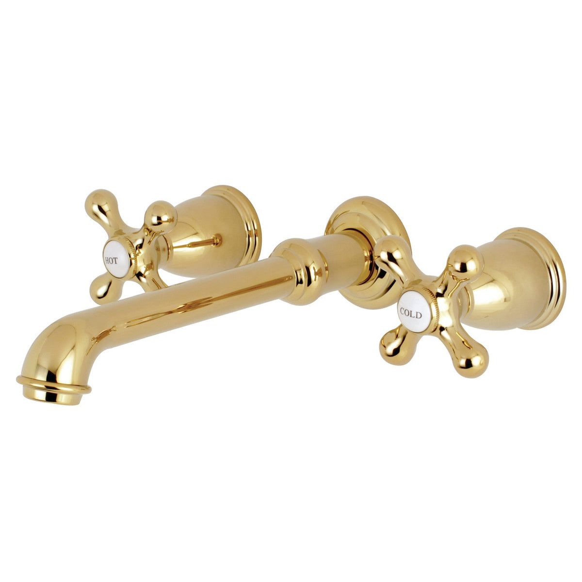 English Country Two-Handle Wall Mount Roman Tub Faucet in Polished Brass