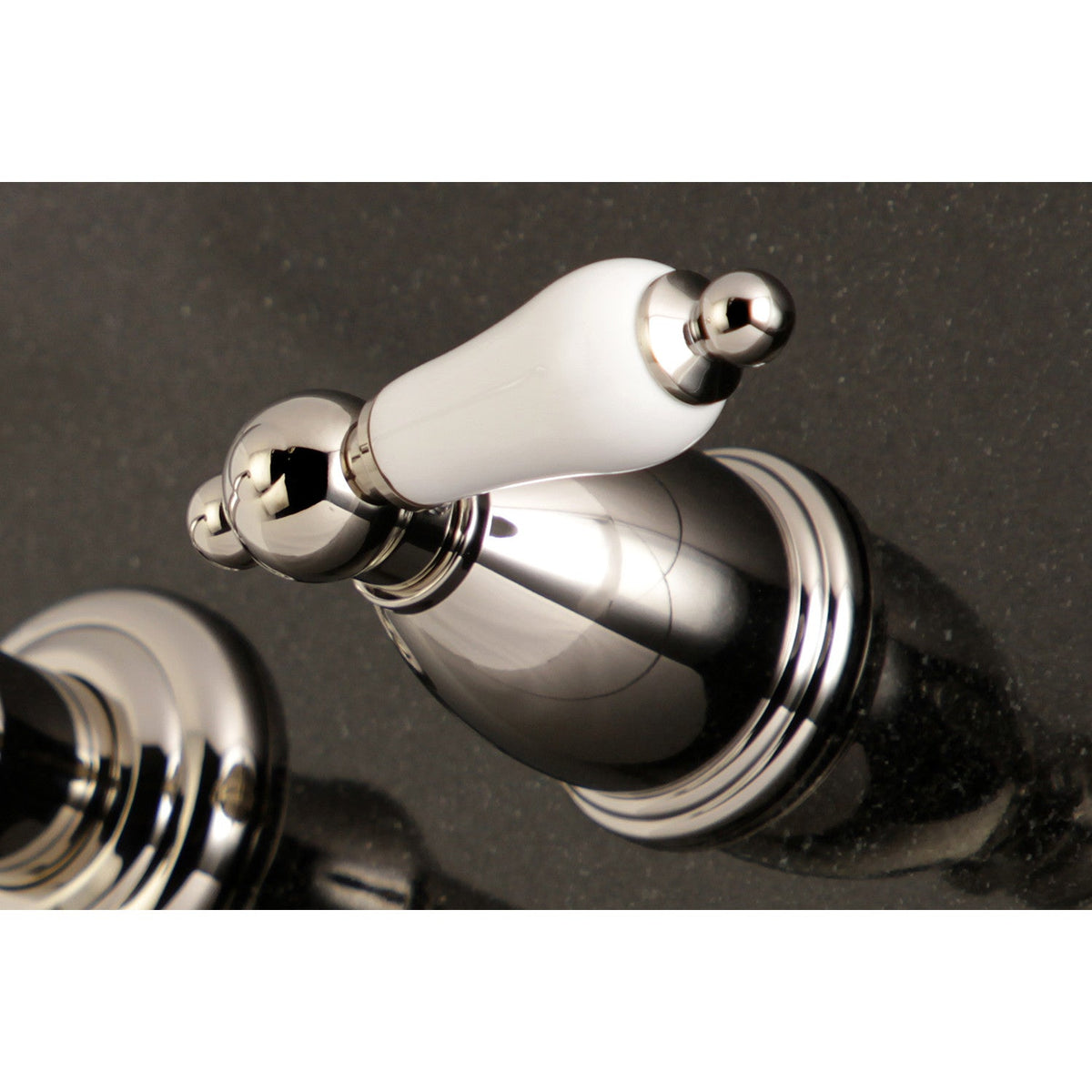 English Vintage Two-Handle Wall Mount Roman Tub Faucet in Polished Nickel