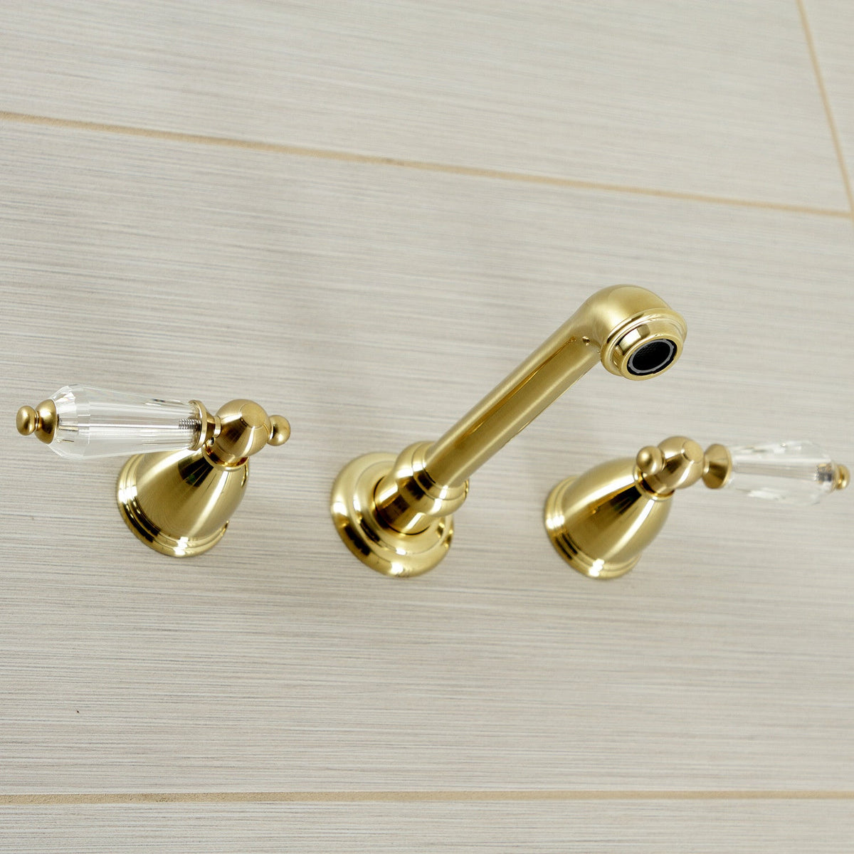 Wilshire Two-Handle Wall Mount Roman Tub Faucet in Brushed Brass