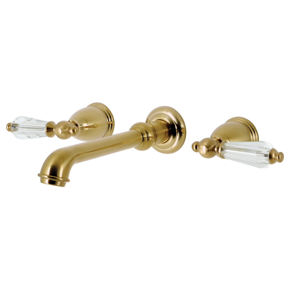 Wilshire Two-Handle Wall Mount Roman Tub Faucet in Brushed Brass