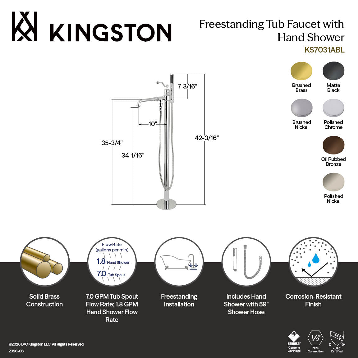English Country Freestanding Tub Faucet with Hand Shower in Oil Rubbed Bronze