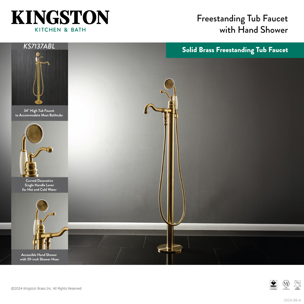 English Country Freestanding Tub Faucet with Hand Shower in Polished Chrome