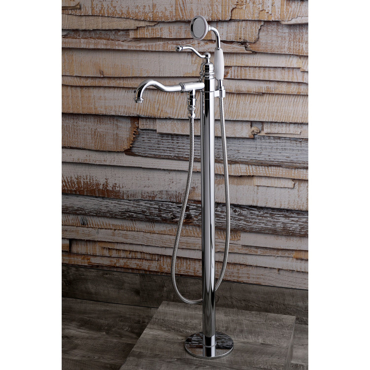 English Country Freestanding Tub Faucet with Hand Shower in Polished Chrome