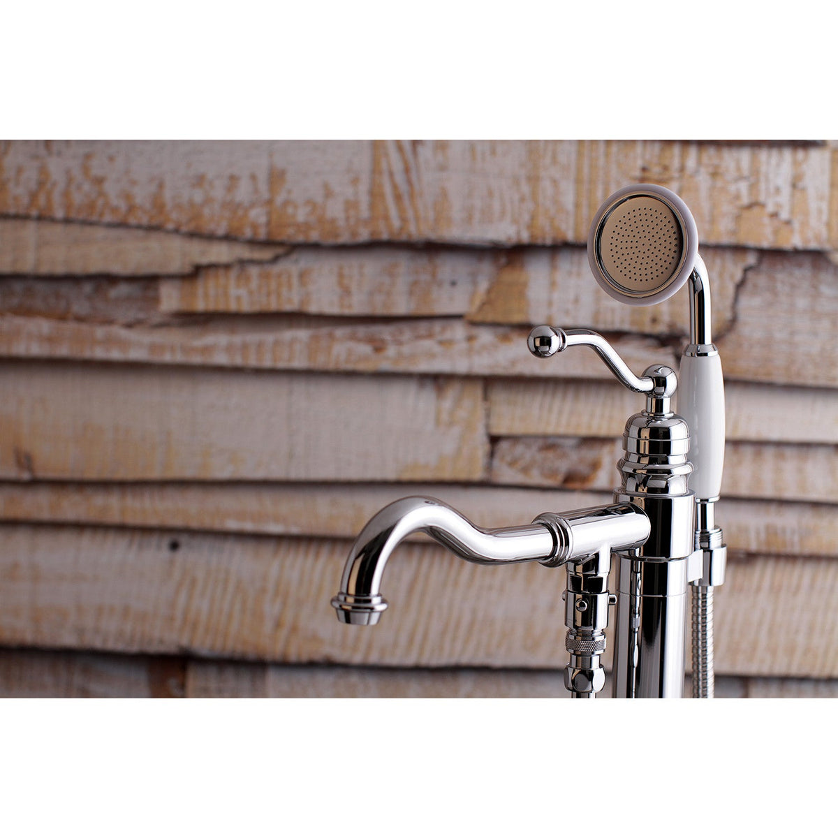 English Country Freestanding Tub Faucet with Hand Shower in Polished Chrome