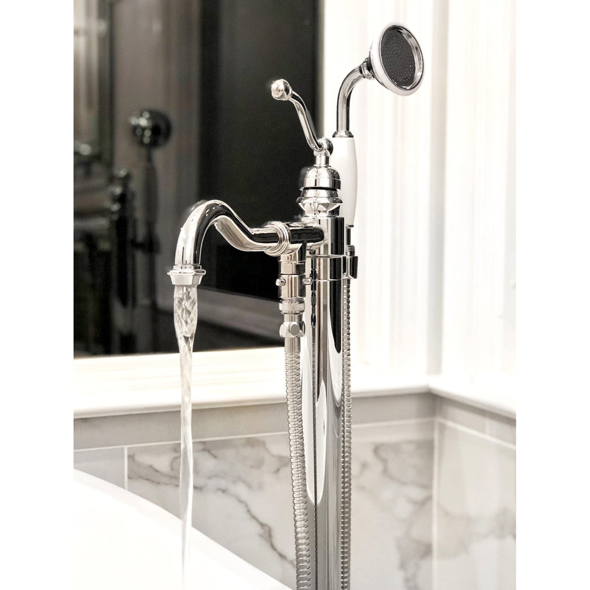English Country Freestanding Tub Faucet with Hand Shower in Polished Chrome