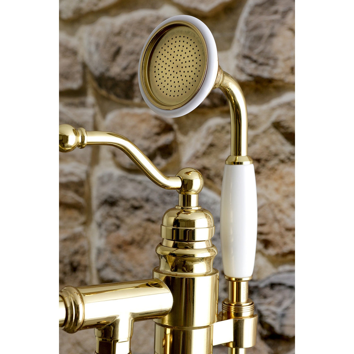 English Country Freestanding Tub Faucet with Hand Shower in Polished Brass