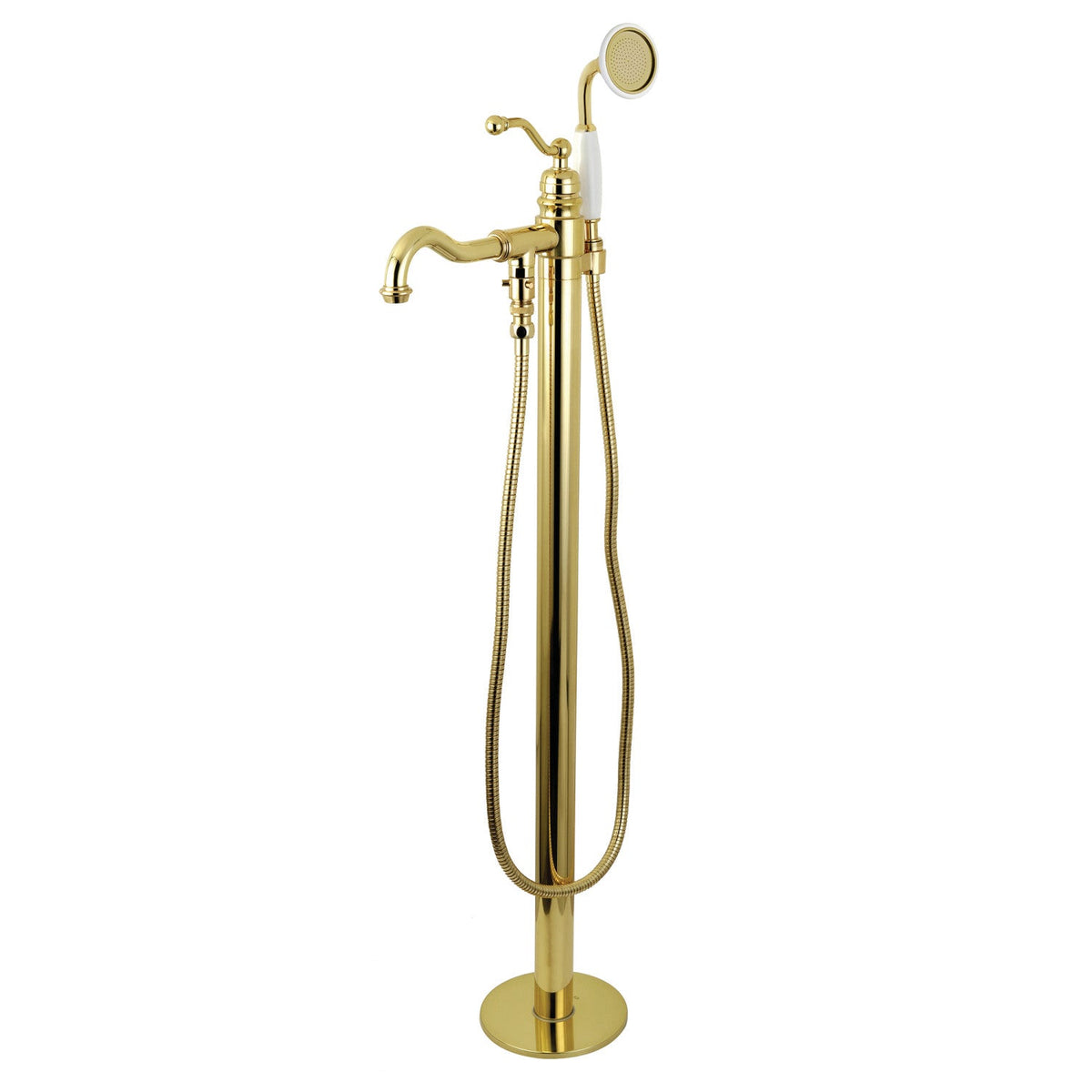 English Country Freestanding Tub Faucet with Hand Shower in Polished Brass