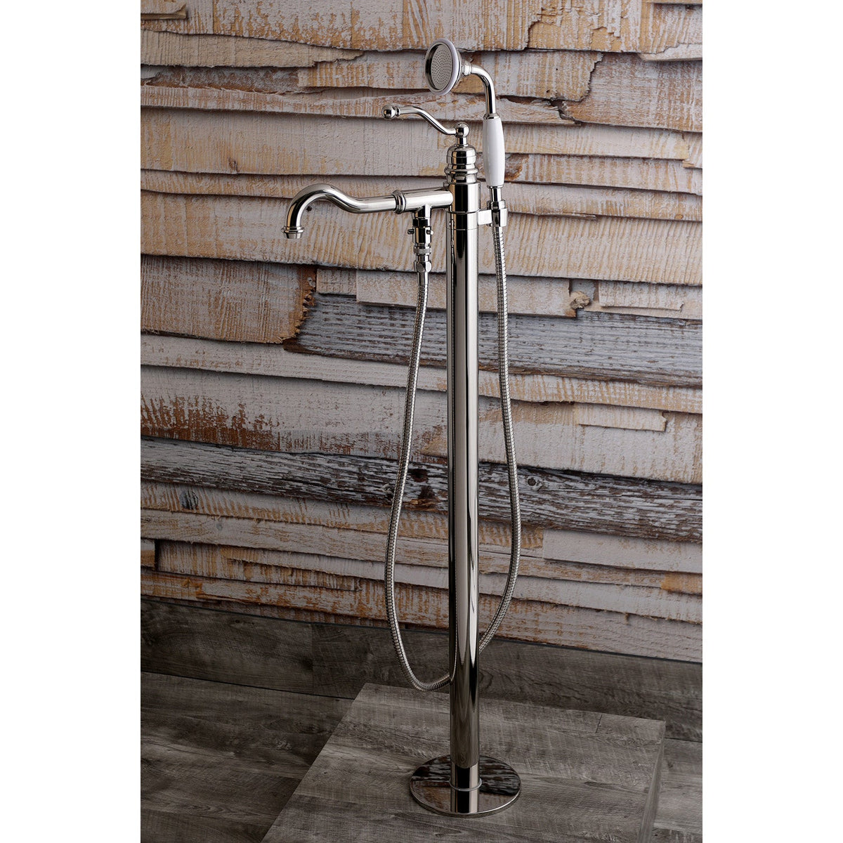 English Country Freestanding Tub Faucet with Hand Shower in Polished Nickel