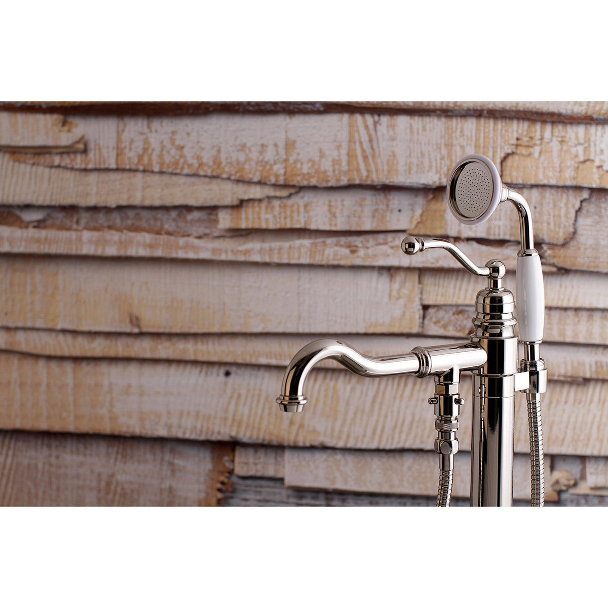 English Country Freestanding Tub Faucet with Hand Shower in Polished Nickel