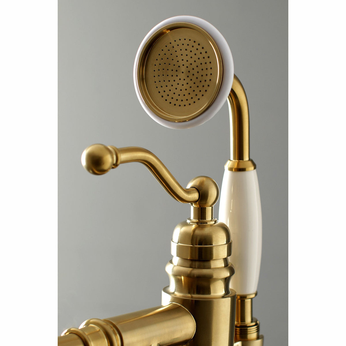 English Country Freestanding Tub Faucet with Hand Shower in Brushed Brass