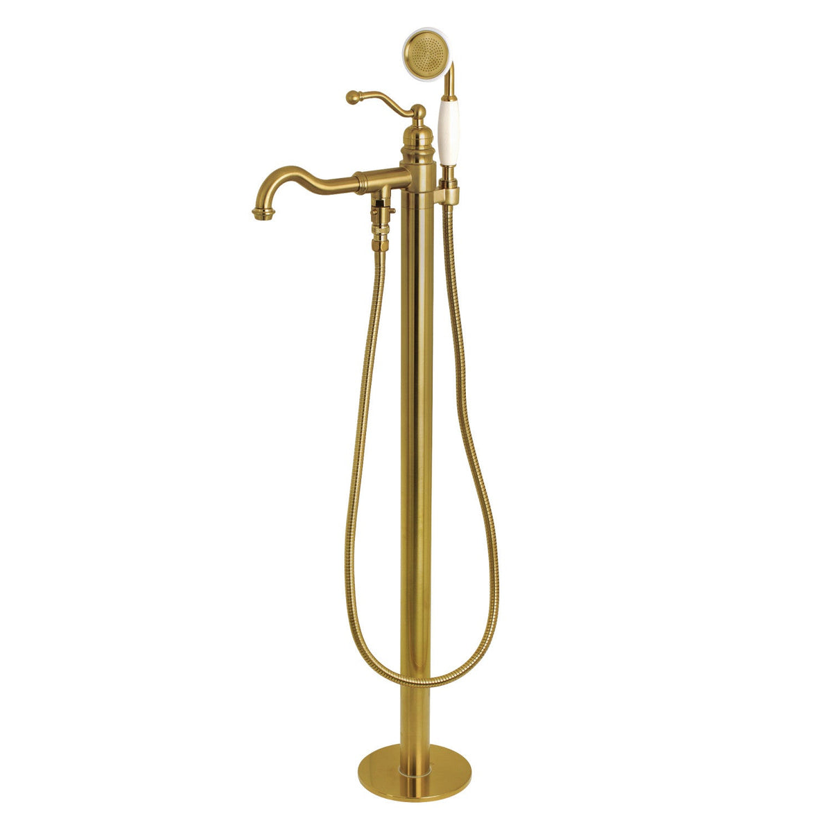 English Country Freestanding Tub Faucet with Hand Shower in Brushed Brass