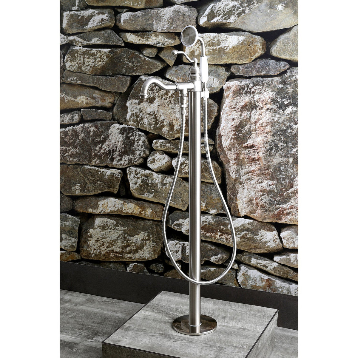 English Country Freestanding Tub Faucet with Hand Shower in Brushed Nickel