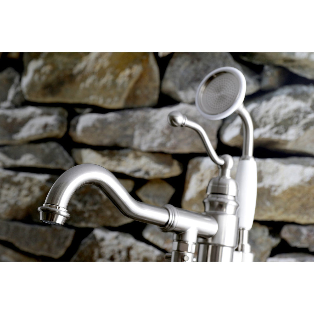 English Country Freestanding Tub Faucet with Hand Shower in Brushed Nickel