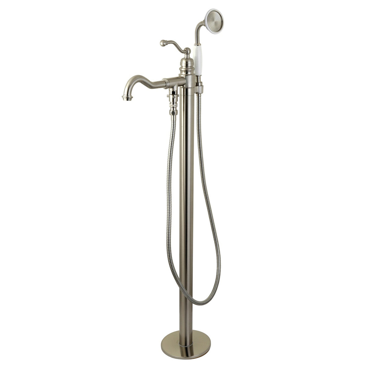 English Country Freestanding Tub Faucet with Hand Shower in Brushed Nickel
