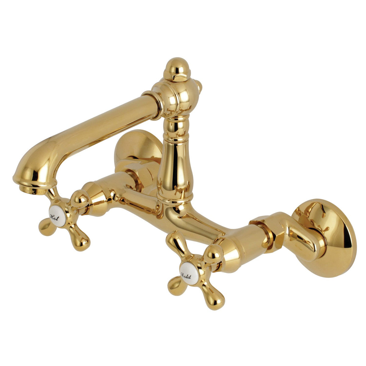 English Country Double-Handle Wall-Mount Bridge Kitchen Faucet in Polished Brass