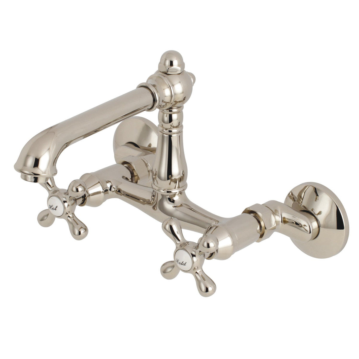 English Country Double-Handle Wall-Mount Bridge Kitchen Faucet in Polished Nickel