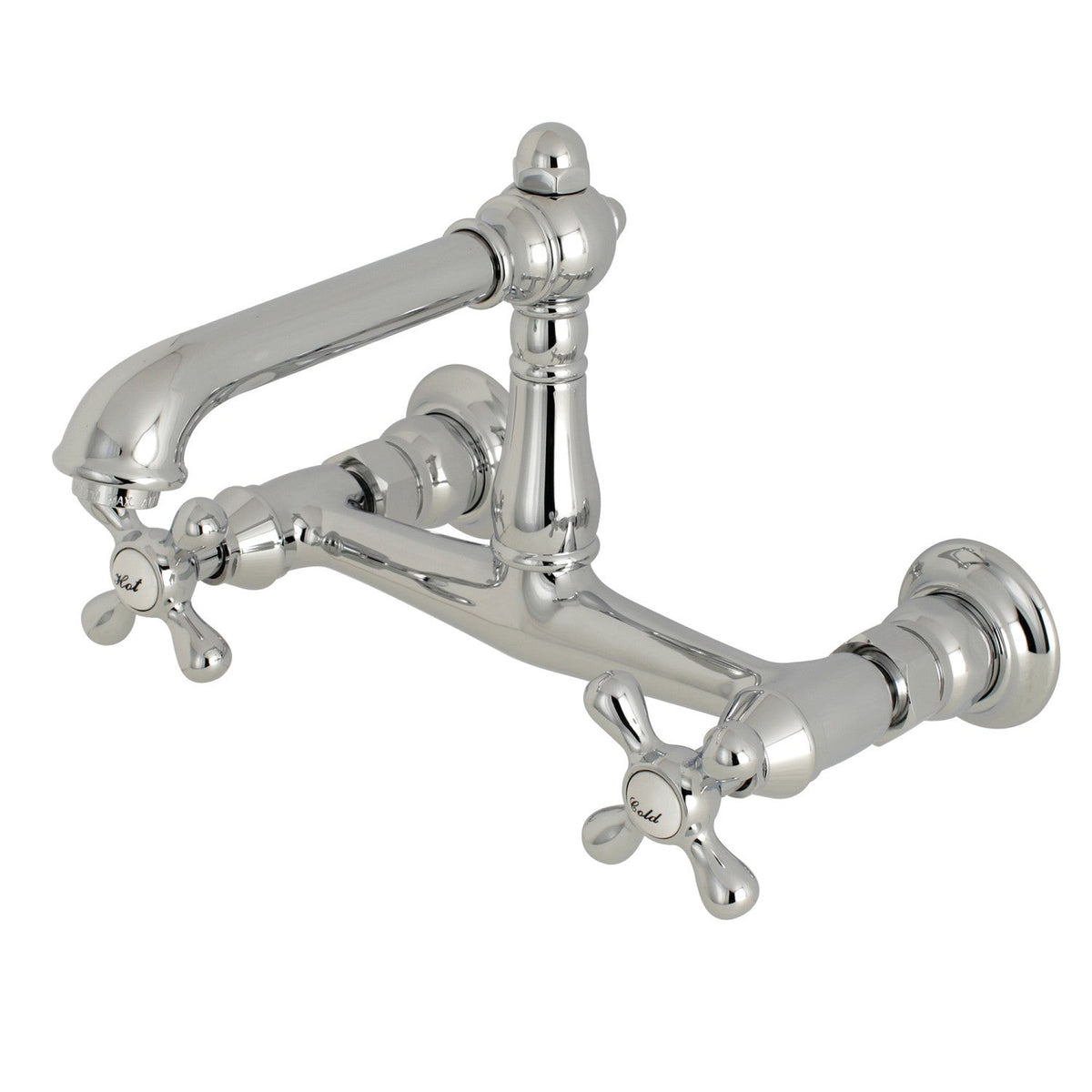 English Country Double-Handle Wall Mount Bathroom Faucet in Polished Chrome