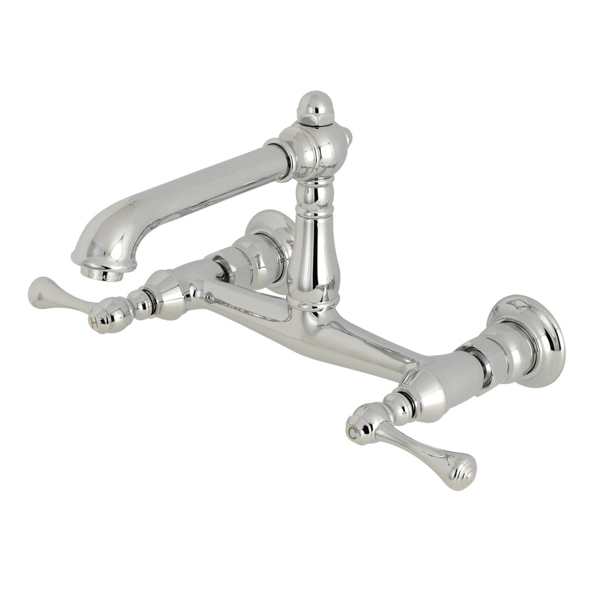 English Country Double-Handle Wall Mount Bathroom Faucet in Polished Chrome