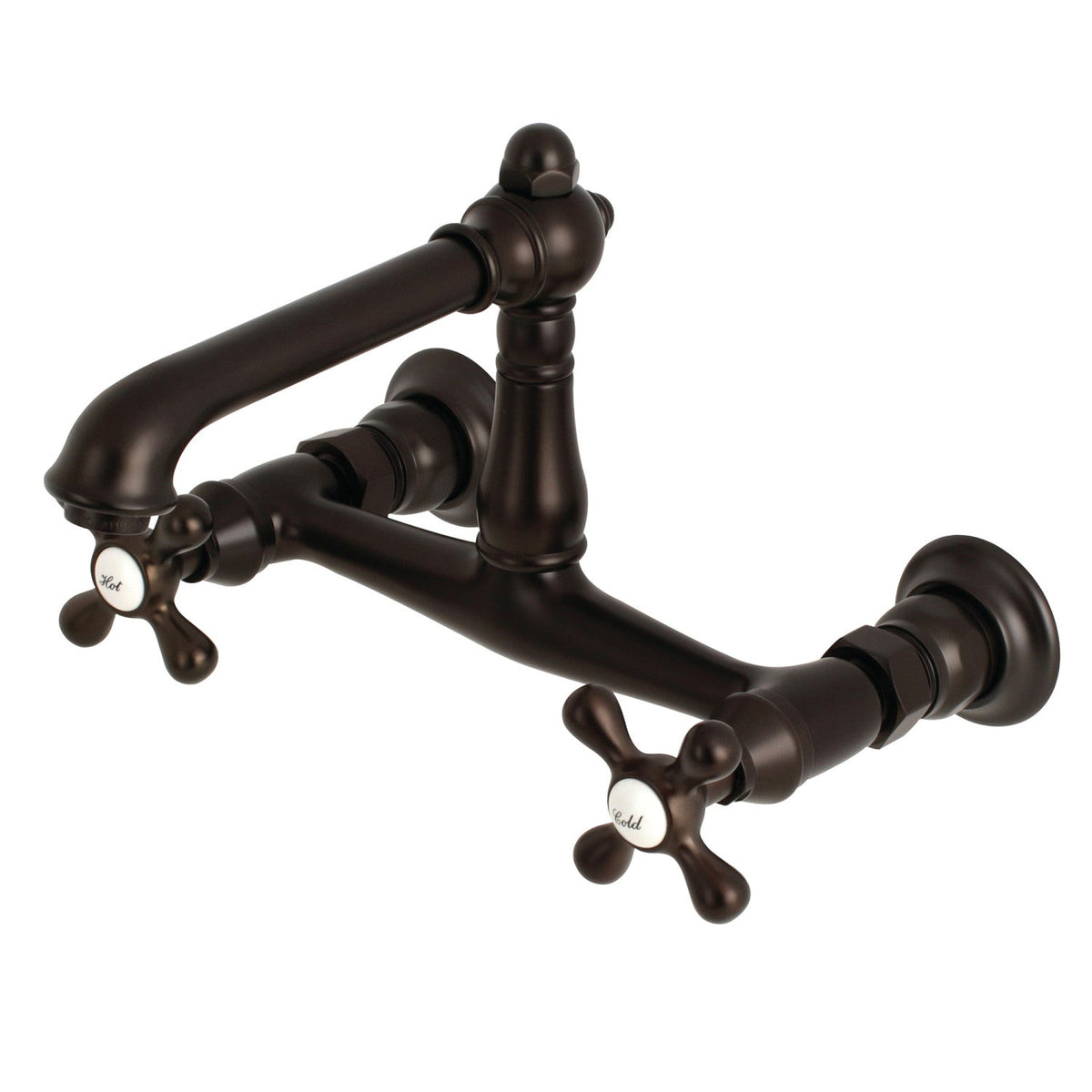 English Country Double-Handle Wall Mount Bathroom Faucet in Oil Rubbed Bronze