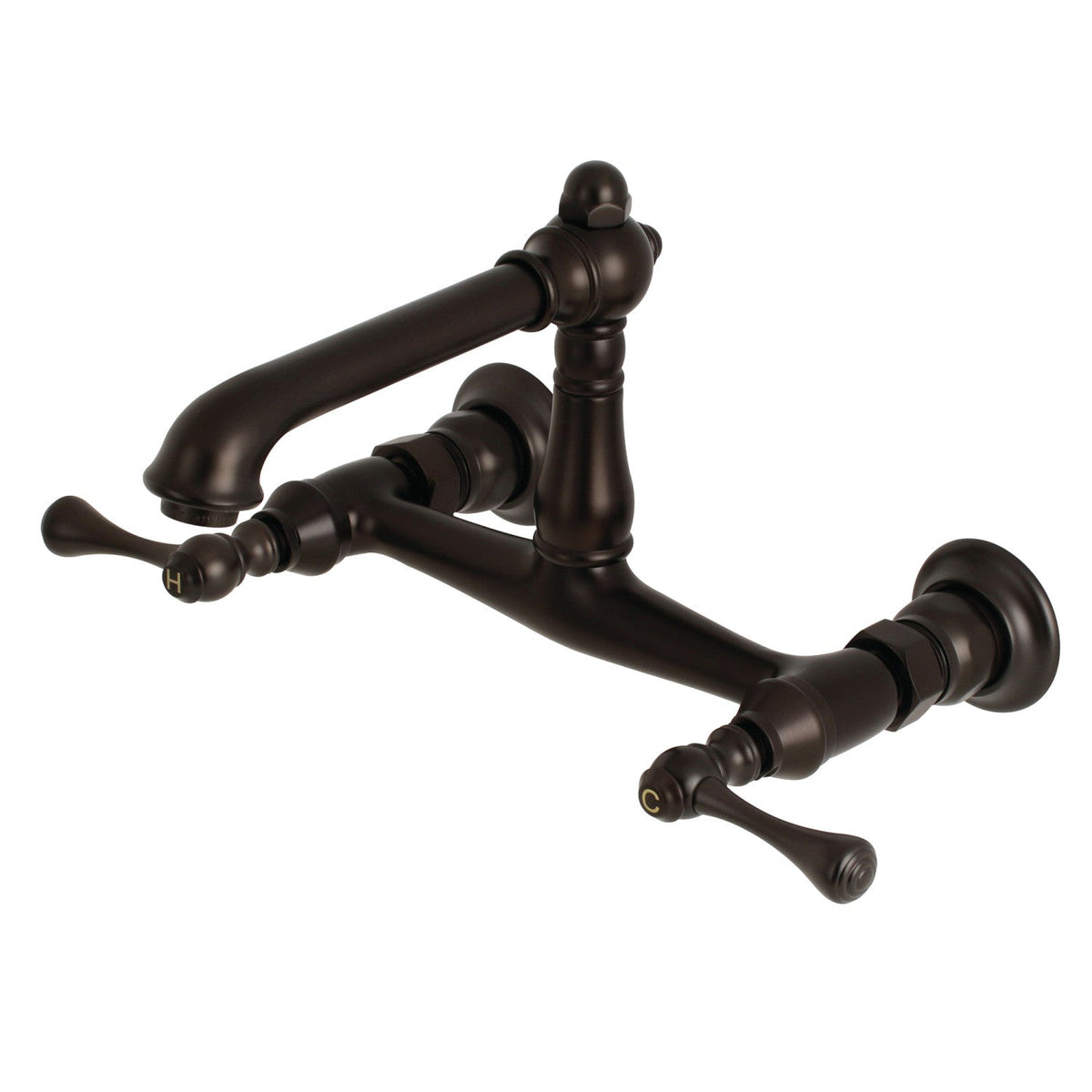 English Country Double-Handle Wall Mount Bathroom Faucet in Oil Rubbed Bronze