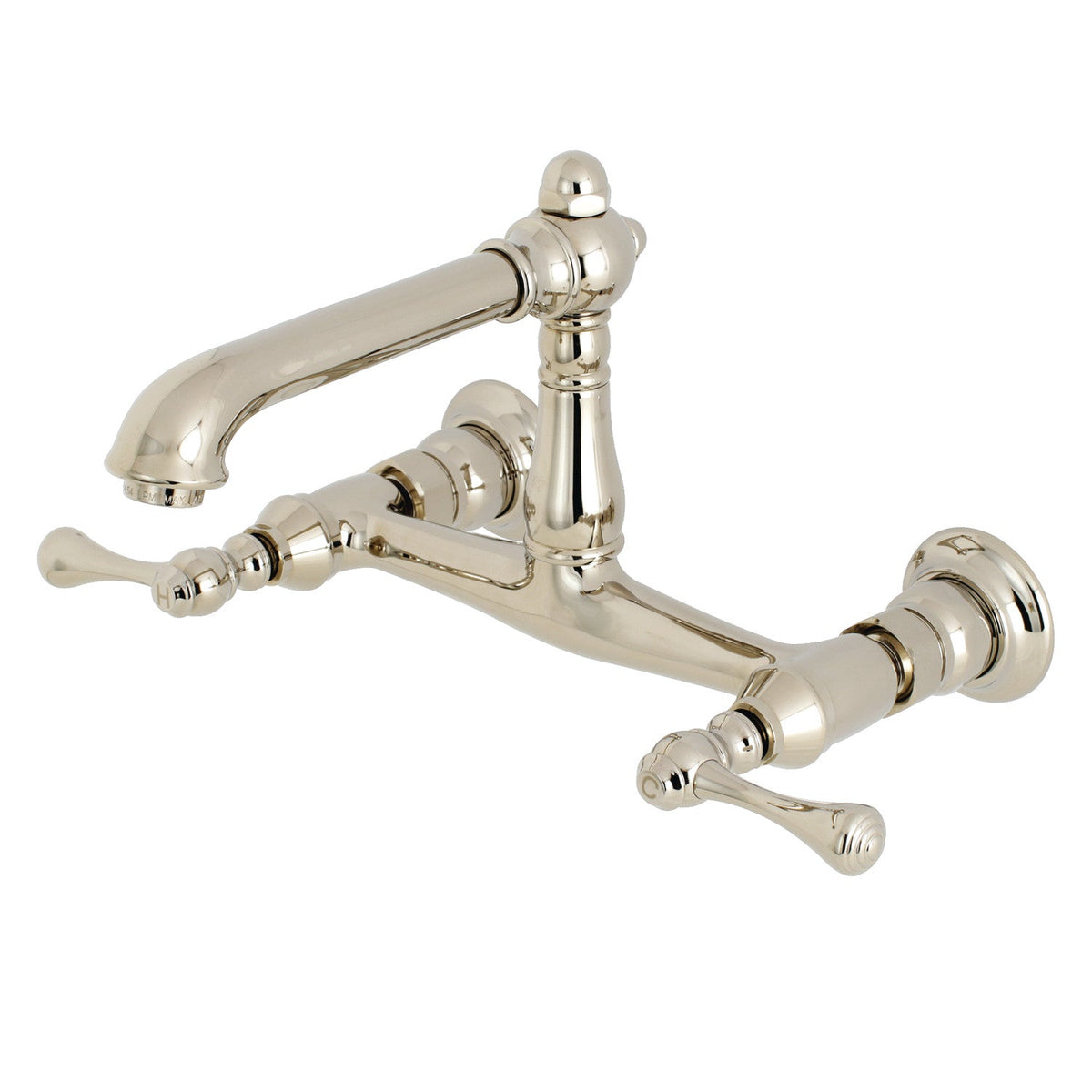 English Country Double-Handle Wall Mount Bathroom Faucet in Polished Nickel