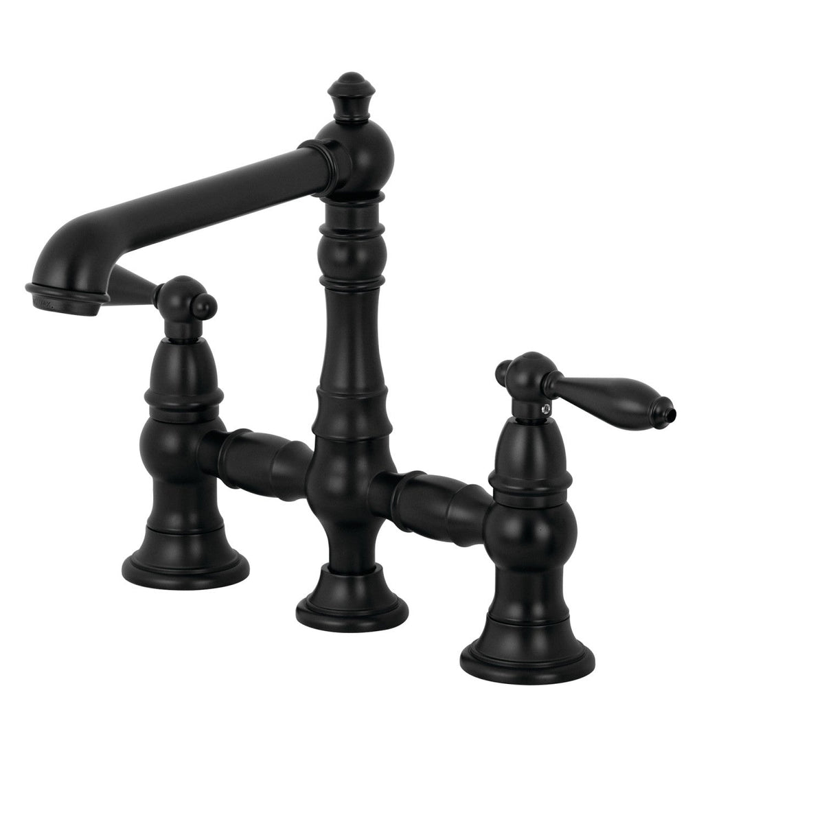 English Country Bridge Kitchen Faucet with Brass Side Sprayer in Matte Black