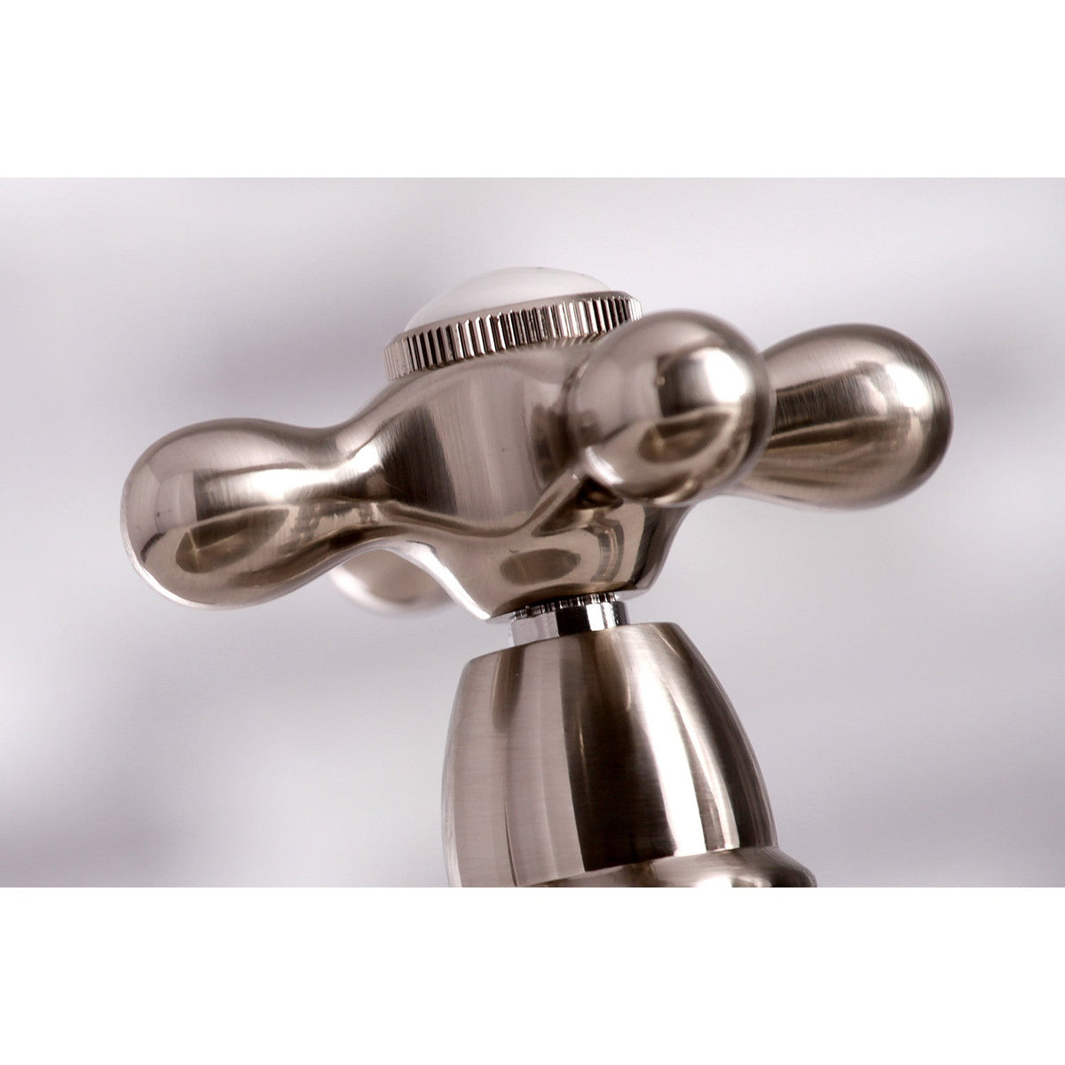 English Country Bridge Kitchen Faucet with Brass Side Sprayer in Brushed Nickel