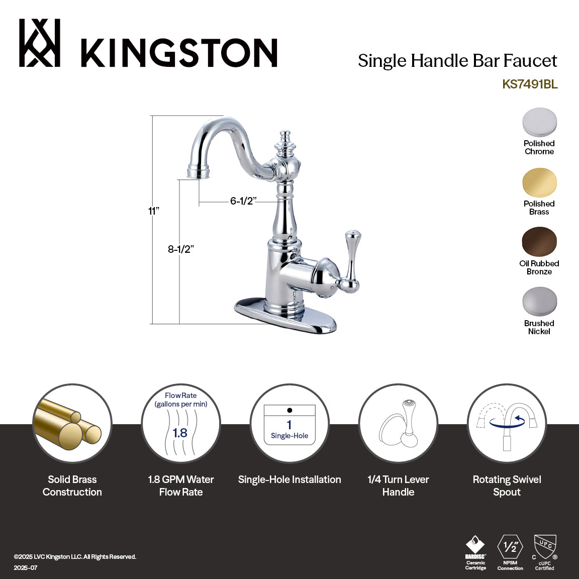 English Vintage Single-Handle Bar Faucet in Brushed Nickel