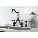 Kingston Brass English Country Bridge Kitchen Faucet with Brass Side Sprayer, Matte Black (KS7750ALBS)